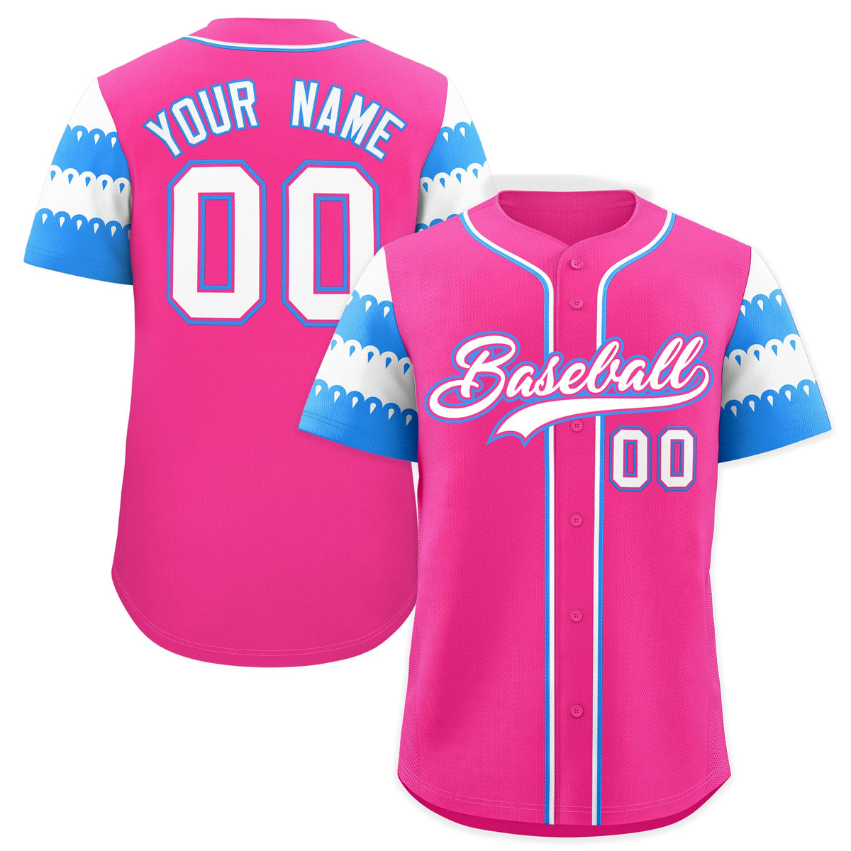 Custom Pink Powder Blue White Sleeve Flag Lace Baseball Jersey | Sublimation Printed &amp; Embroidery,Add Name and Numbern,Perfect for Teams | KXKSHOP
