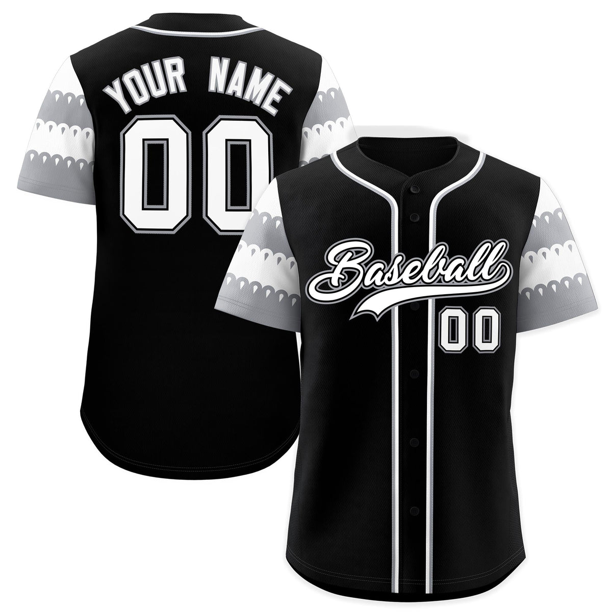 Custom Black Gray White Sleeve Flag Lace Baseball Jersey | Sublimation Printed &amp; Embroidery,Add Name and Numbern,Perfect for Teams | KXKSHOP