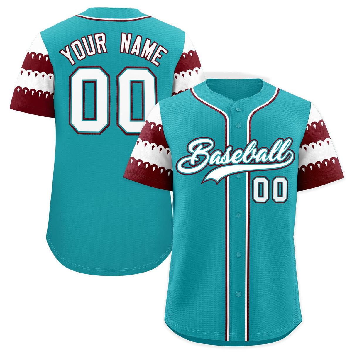 Custom Aqua Maroon White Sleeve Flag Lace Baseball Jersey | Sublimation Printed &amp; Embroidery,Add Name and Numbern,Perfect for Teams | KXKSHOP