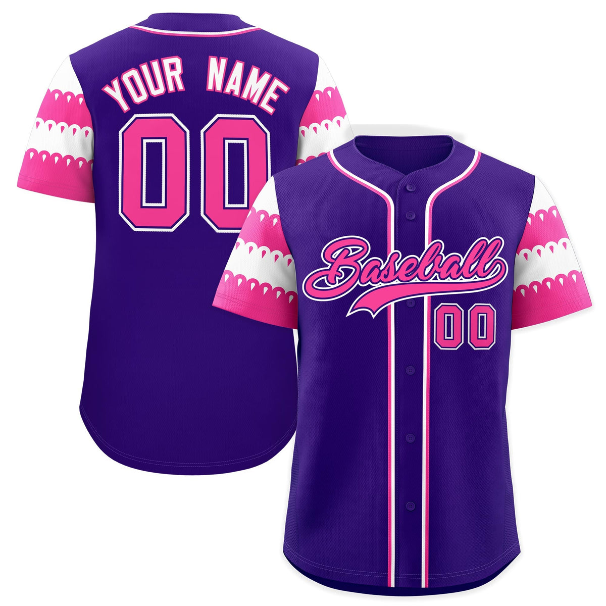 Custom Purple Pink White Sleeve Flag Lace Baseball Jersey | Sublimation Printed &amp; Embroidery,Add Name and Numbern,Perfect for Teams | KXKSHOP