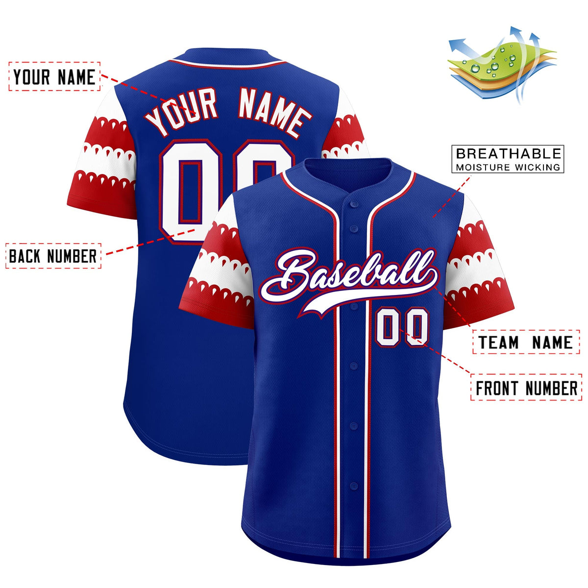 Custom Royal Red White Sleeve Flag Lace Baseball Jersey | Sublimation Printed &amp; Embroidery,Add Name and Numbern,Perfect for Teams | KXKSHOP