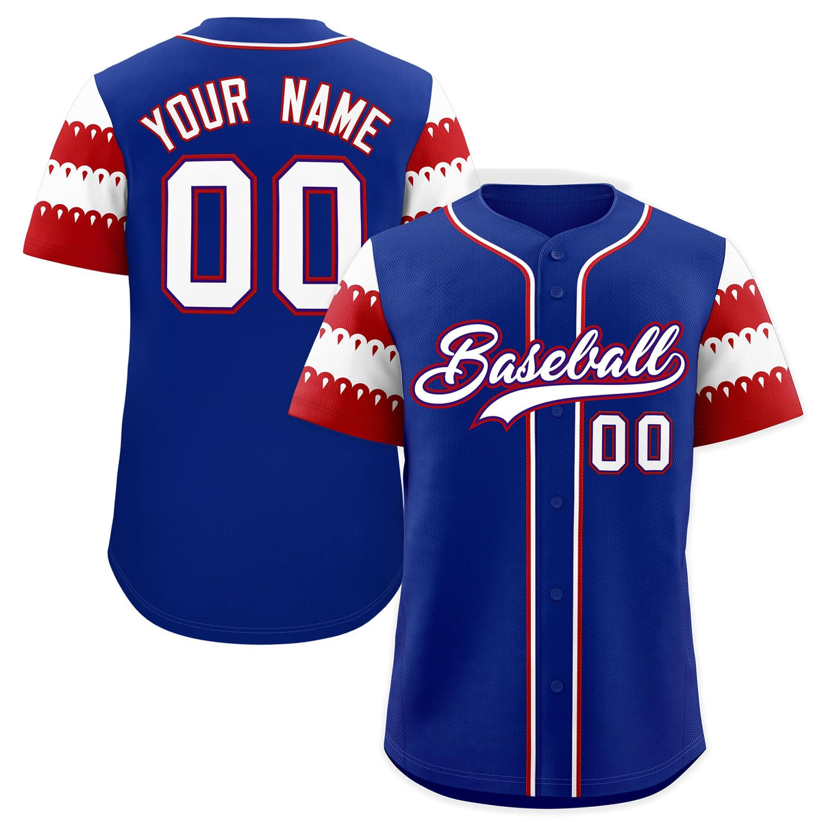 Custom Royal Red White Sleeve Flag Lace Baseball Jersey | Sublimation Printed &amp; Embroidery,Add Name and Numbern,Perfect for Teams | KXKSHOP
