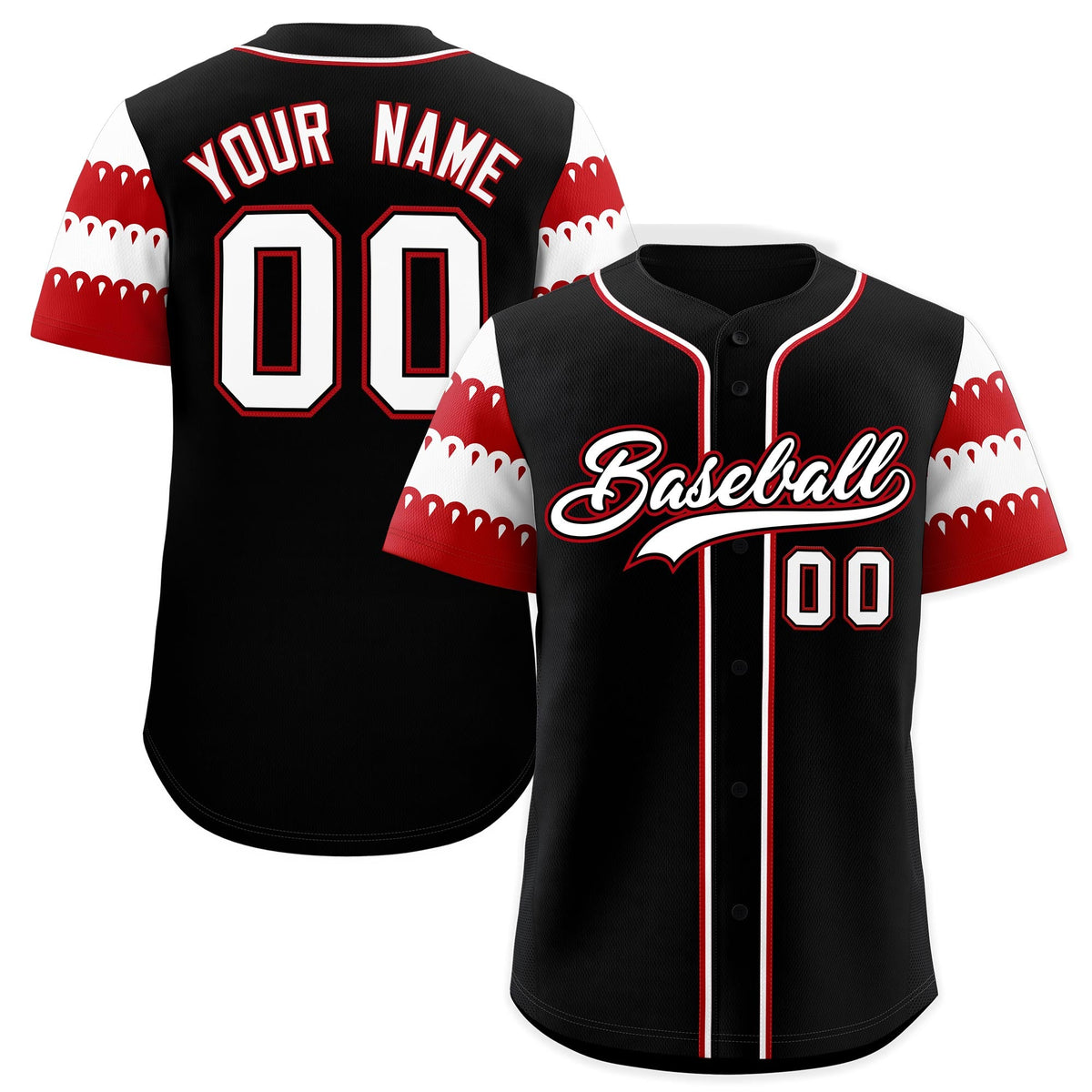 Custom Black Red White Sleeve Flag Lace Baseball Jersey | Sublimation Printed &amp; Embroidery,Add Name and Numbern,Perfect for Teams | KXKSHOP