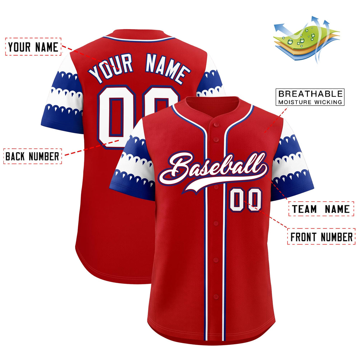 Custom Red Royal White Sleeve Flag Lace Baseball Jersey | Sublimation Printed &amp; Embroidery,Add Name and Numbern,Perfect for Teams | KXKSHOP