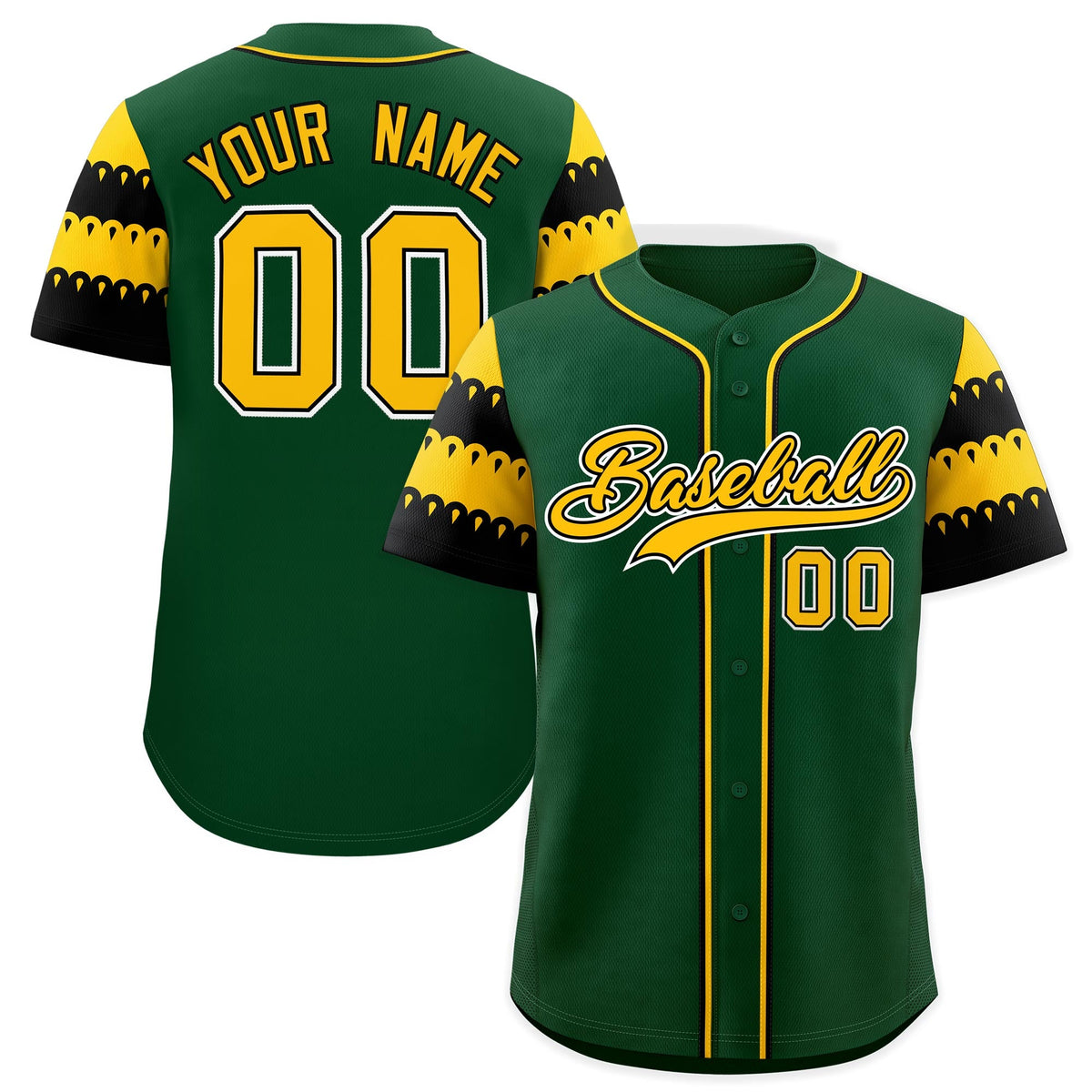 Custom Green Gold Black Sleeve Flag Lace Baseball Jersey | Sublimation Printed &amp; Embroidery,Add Name and Numbern,Perfect for Teams | KXKSHOP