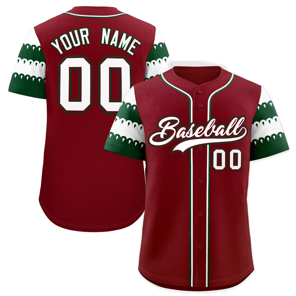 Custom Crimson Green White Sleeve Flag Lace Baseball Jersey | Sublimation Printed &amp; Embroidery,Add Name and Numbern,Perfect for Teams | KXKSHOP