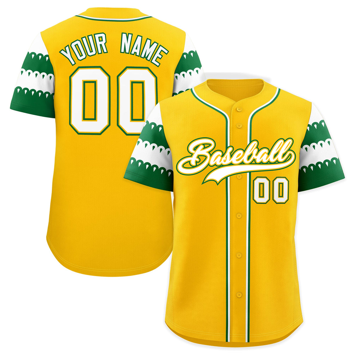 Custom Gold Kelly Green White Sleeve Flag Lace Baseball Jersey | Sublimation Printed &amp; Embroidery,Add Name and Numbern,Perfect for Teams | KXKSHOP