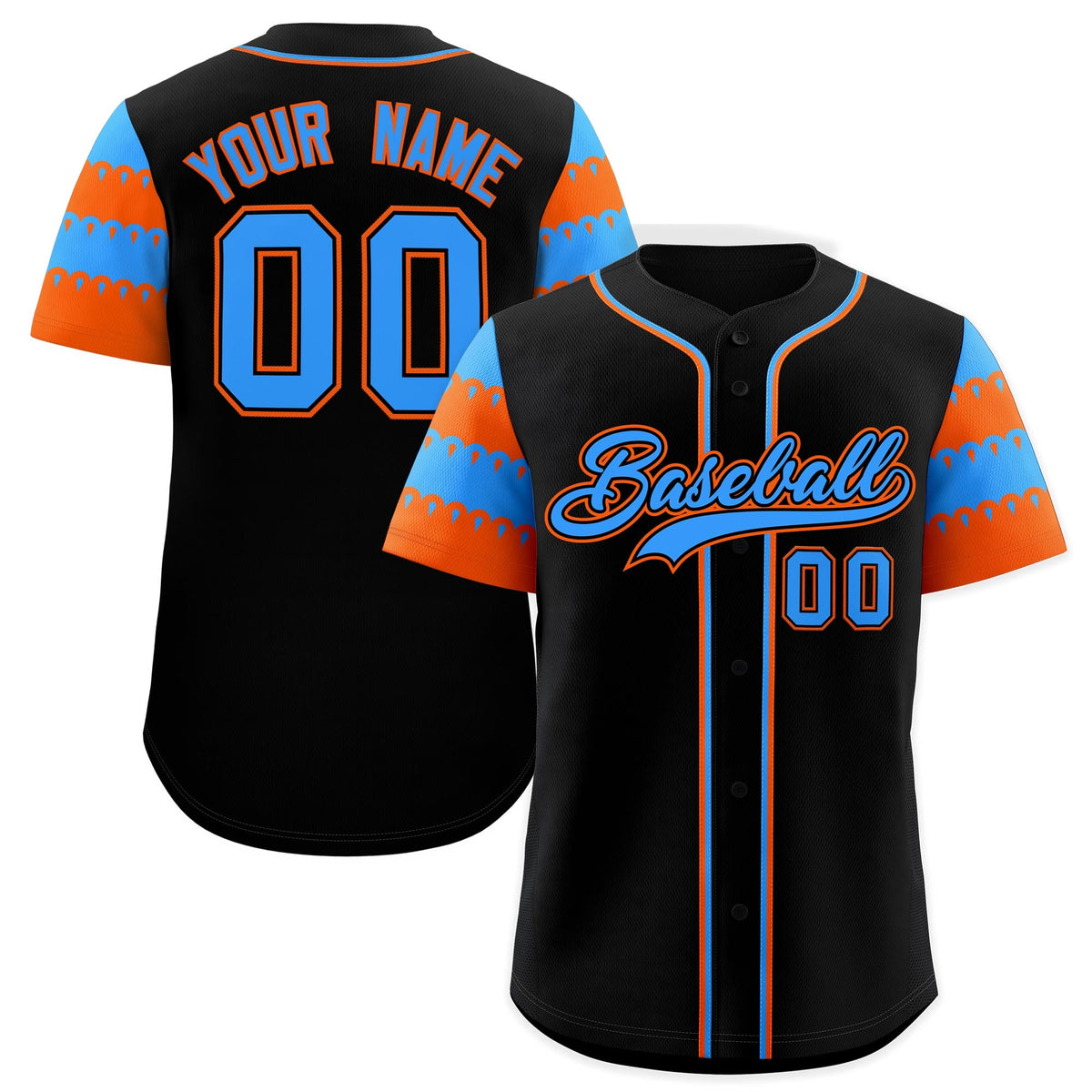 Custom Black Powder Blue Orange Sleeve Flag Lace Baseball Jersey | Sublimation Printed &amp; Embroidery,Add Name and Numbern,Perfect for Teams | KXKSHOP