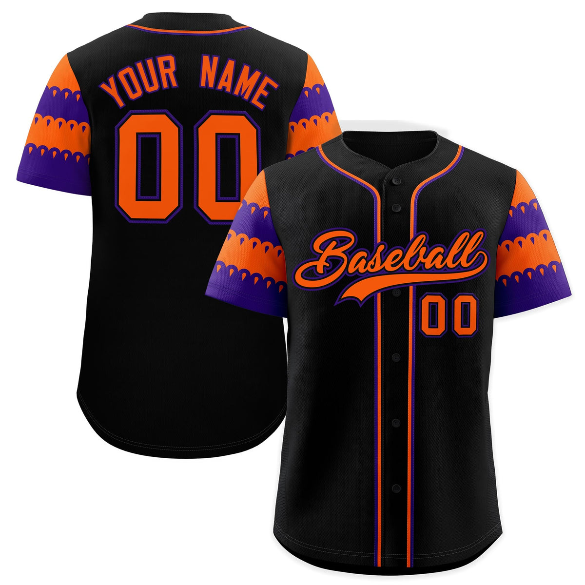 Custom Black Orange Purple Sleeve Flag Lace Baseball Jersey | Sublimation Printed &amp; Embroidery,Add Name and Numbern,Perfect for Teams | KXKSHOP