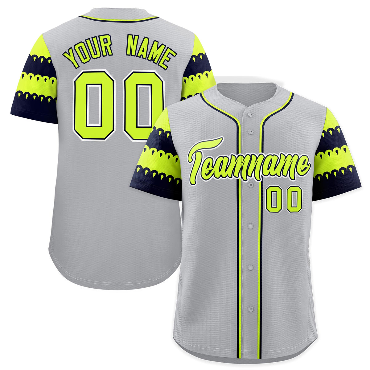 Custom Gray Navy Fluorescent Green Sleeve Flag Lace Baseball Jersey | Sublimation Printed &amp; Embroidery,Add Name and Numbern,Perfect for Teams | KXKSHOP