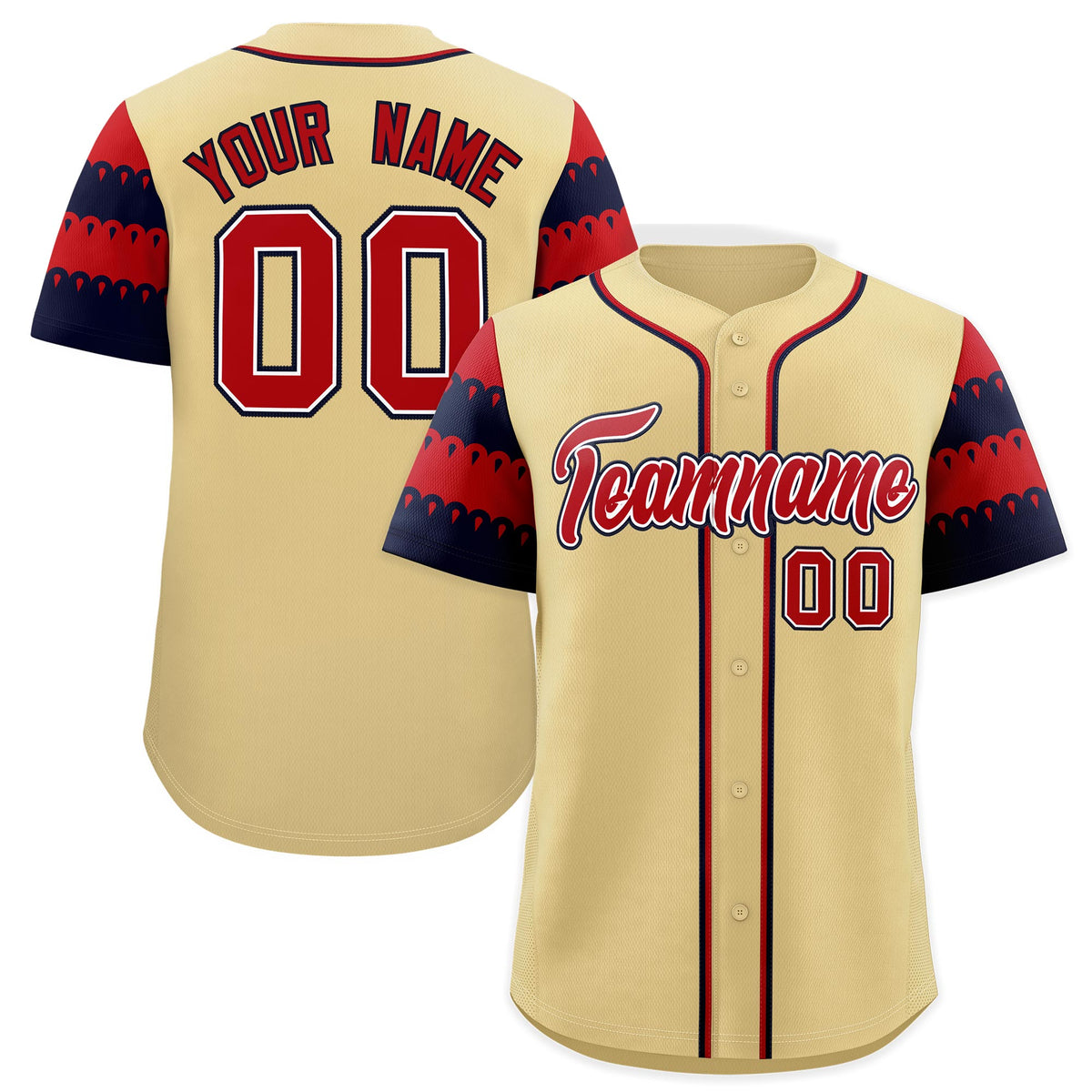 Custom Khaki Red Navy Sleeve Flag Lace Baseball Jersey | Sublimation Printed &amp; Embroidery,Add Name and Numbern,Perfect for Teams | KXKSHOP