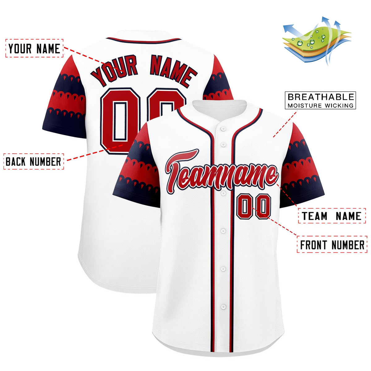 Custom White Red Navy Sleeve Flag Lace Baseball Jersey | Sublimation Printed &amp; Embroidery,Add Name and Numbern,Perfect for Teams | KXKSHOP
