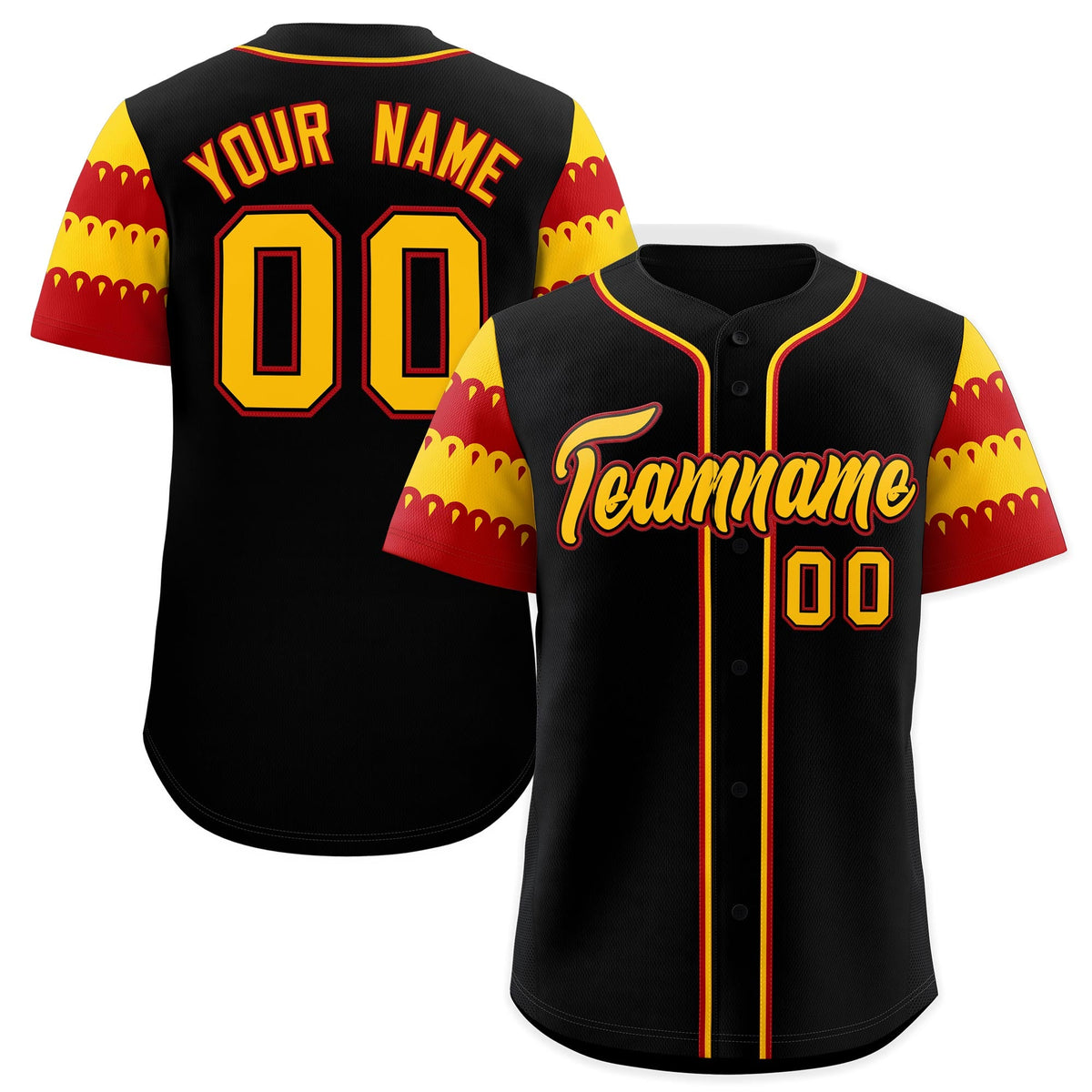 Custom Black Gold Red Sleeve Flag Lace Baseball Jersey | Sublimation Printed &amp; Embroidery,Add Name and Numbern,Perfect for Teams | KXKSHOP