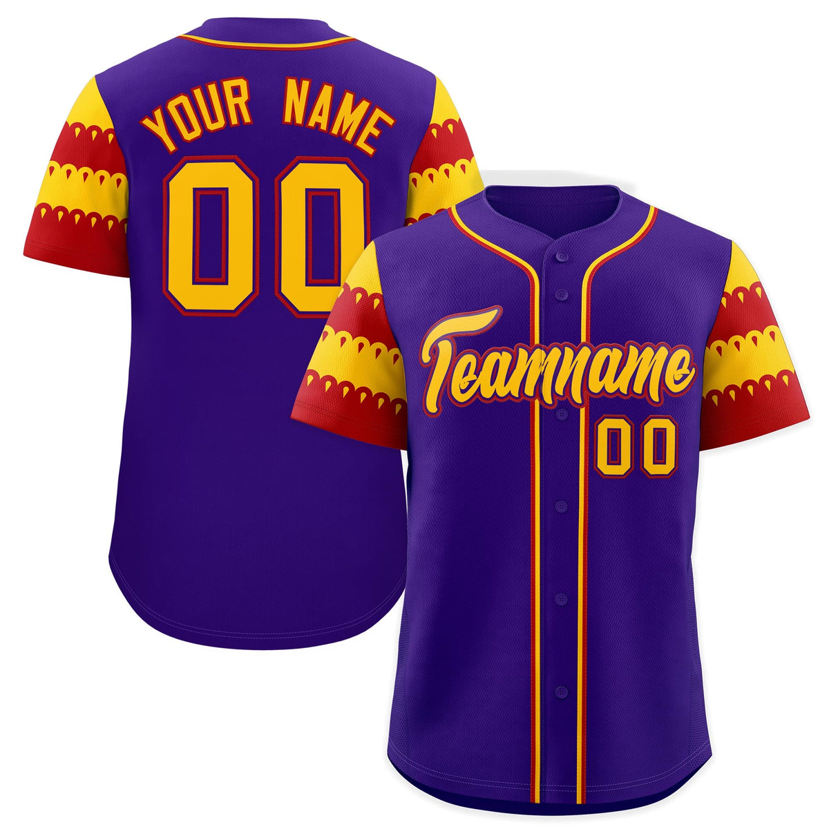 Custom Purple Gold Red Sleeve Flag Lace Baseball Jersey | Sublimation Printed &amp; Embroidery,Add Name and Numbern,Perfect for Teams | KXKSHOP