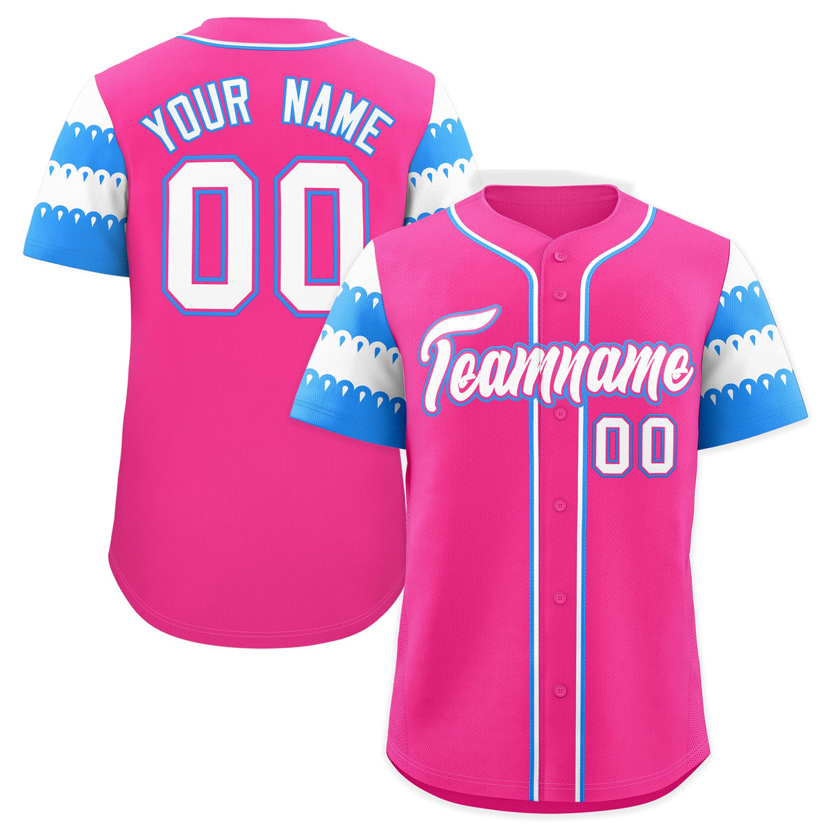 Custom Pink Powder Blue White Sleeve Flag Lace Baseball Jersey | Sublimation Printed &amp; Embroidery,Add Name and Numbern,Perfect for Teams | KXKSHOP