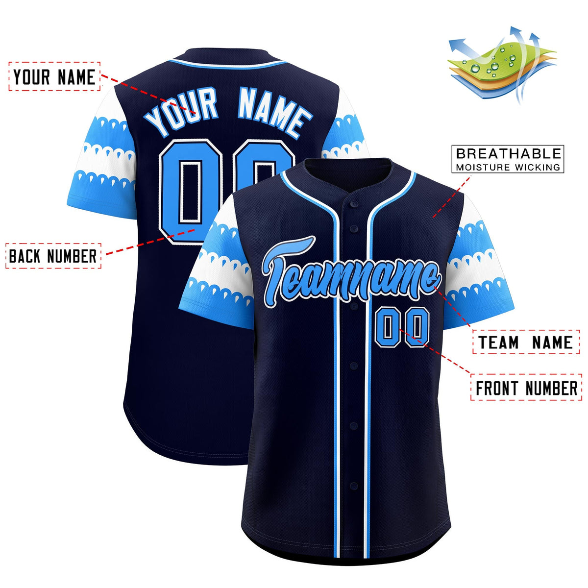 Custom Black Powder Blue White Sleeve Flag Lace Baseball Jersey | Sublimation Printed &amp; Embroidery,Add Name and Numbern,Perfect for Teams | KXKSHOP