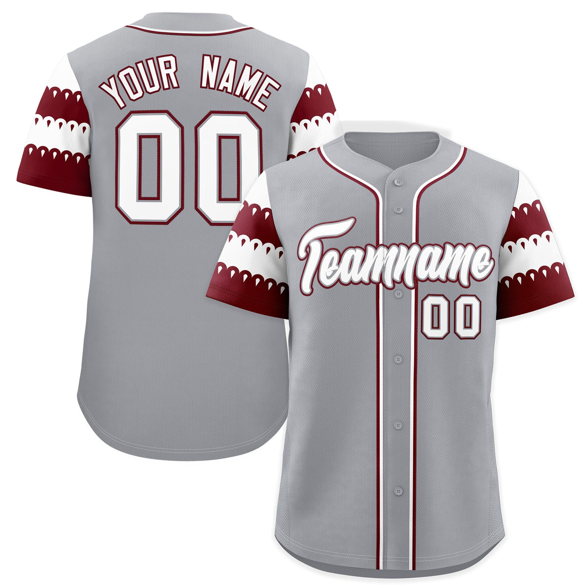 Custom Gray Maroon White Sleeve Flag Lace Baseball Jersey | Sublimation Printed &amp; Embroidery,Add Name and Numbern,Perfect for Teams | KXKSHOP