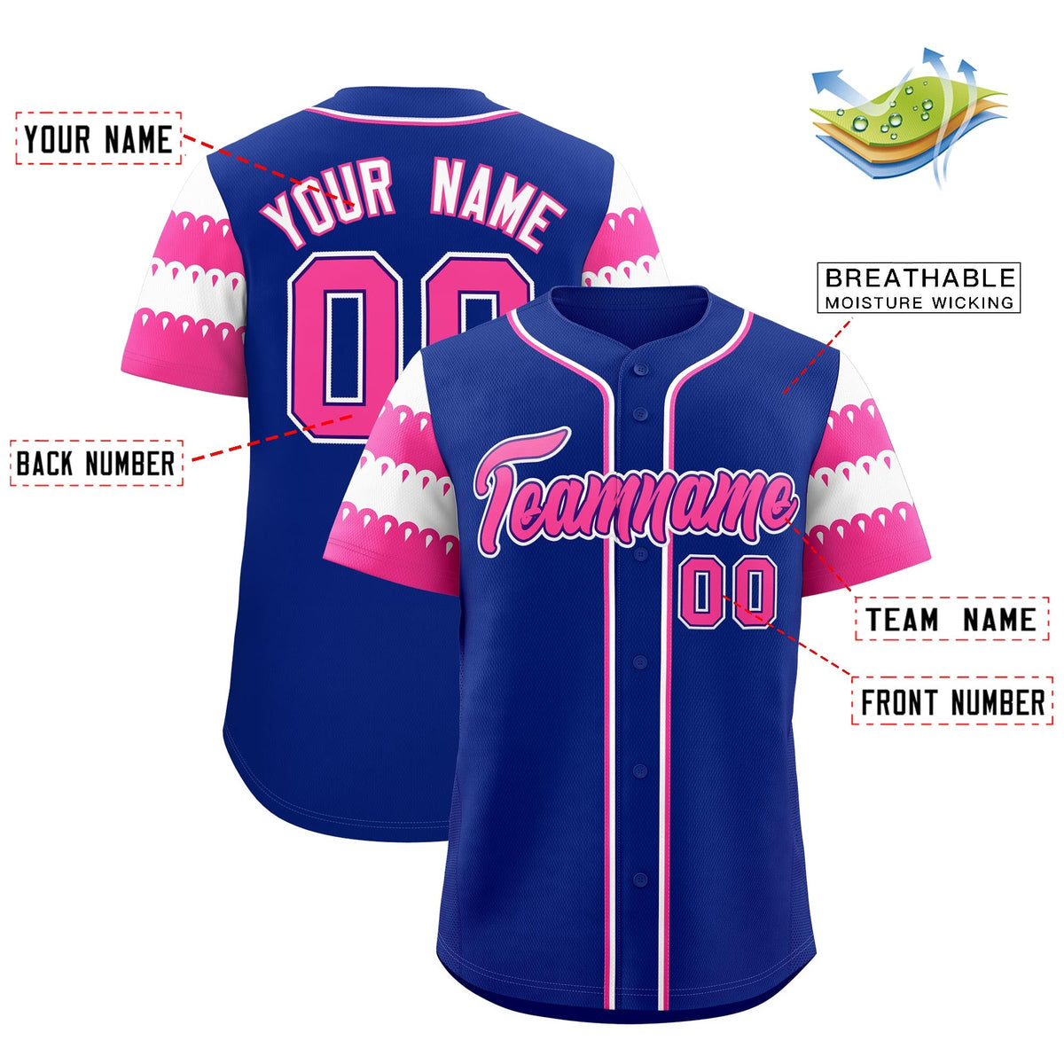 Custom Royal Pink White Sleeve Flag Lace Baseball Jersey | Sublimation Printed &amp; Embroidery,Add Name and Numbern,Perfect for Teams | KXKSHOP