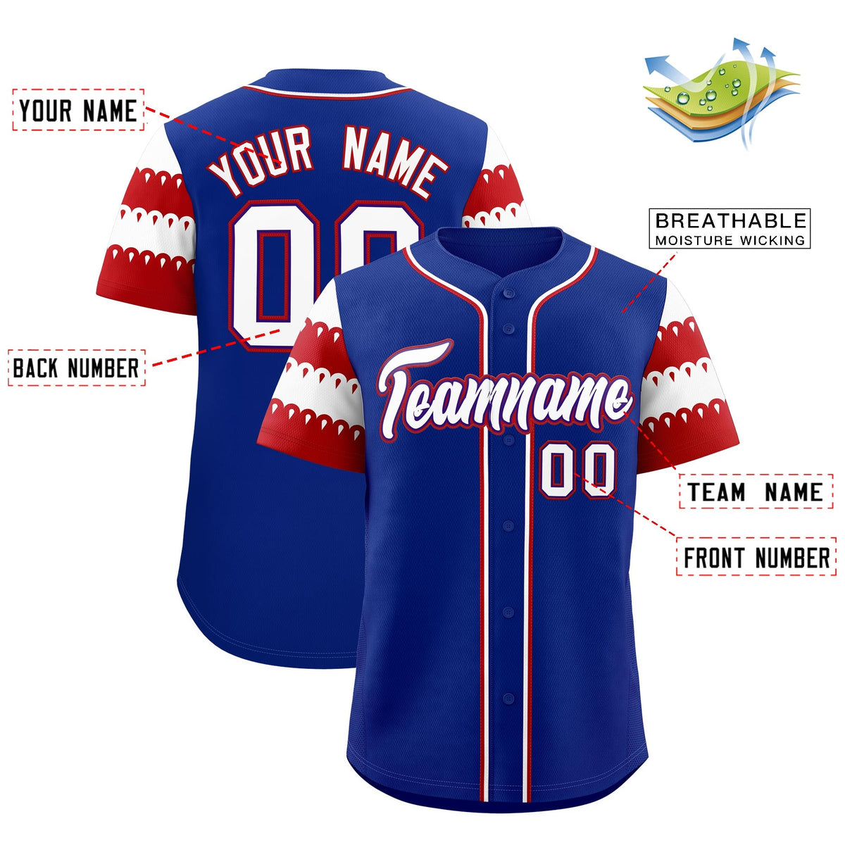 Custom Royal Red White Sleeve Flag Lace Baseball Jersey | Sublimation Printed &amp; Embroidery,Add Name and Numbern,Perfect for Teams | KXKSHOP