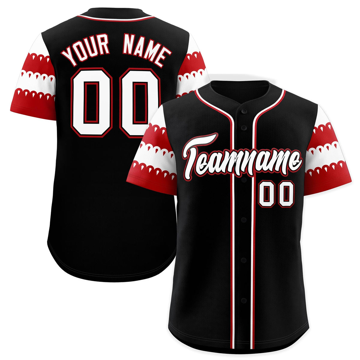 Custom Black Red White Sleeve Flag Lace Baseball Jersey | Sublimation Printed &amp; Embroidery,Add Name and Numbern,Perfect for Teams | KXKSHOP
