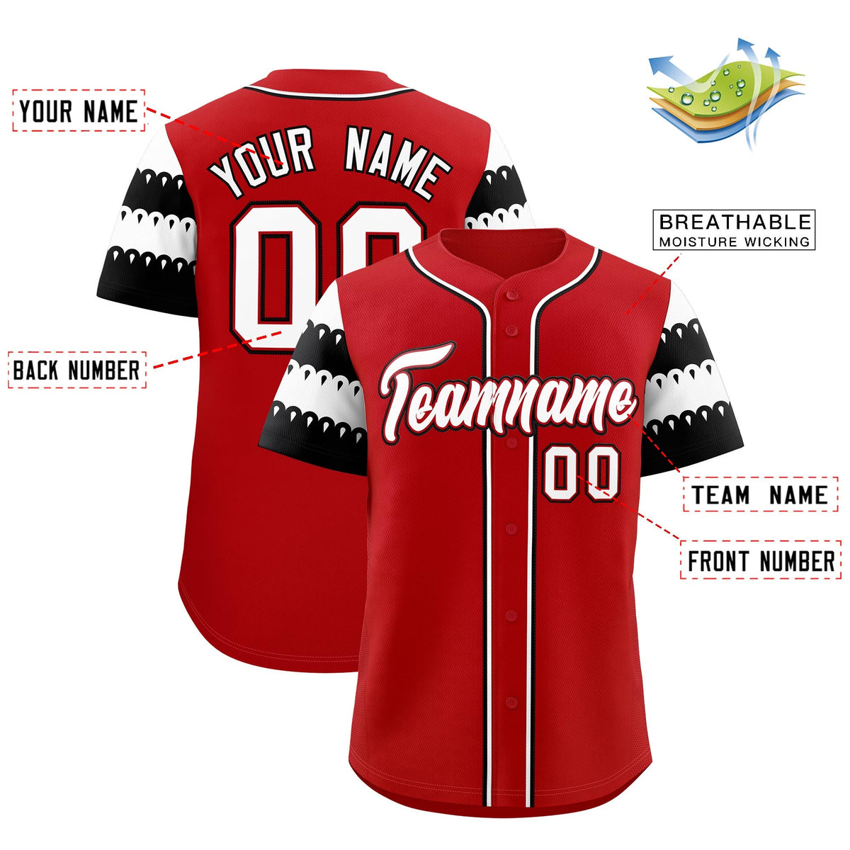 Custom Red White Black Sleeve Flag Lace Baseball Jersey | Sublimation Printed &amp; Embroidery,Add Name and Numbern,Perfect for Teams | KXKSHOP