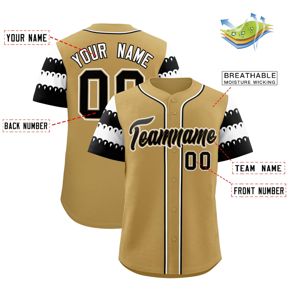 Custom Khaki White Black Sleeve Flag Lace Baseball Jersey | Sublimation Printed &amp; Embroidery,Add Name and Numbern,Perfect for Teams | KXKSHOP