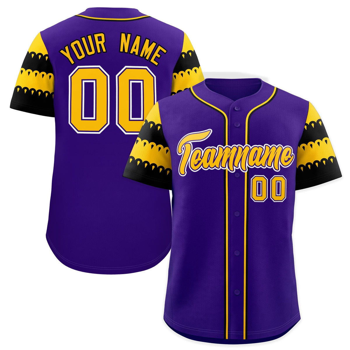 Custom Purple Gold Black Sleeve Flag Lace Baseball Jersey | Sublimation Printed &amp; Embroidery,Add Name and Numbern,Perfect for Teams | KXKSHOP