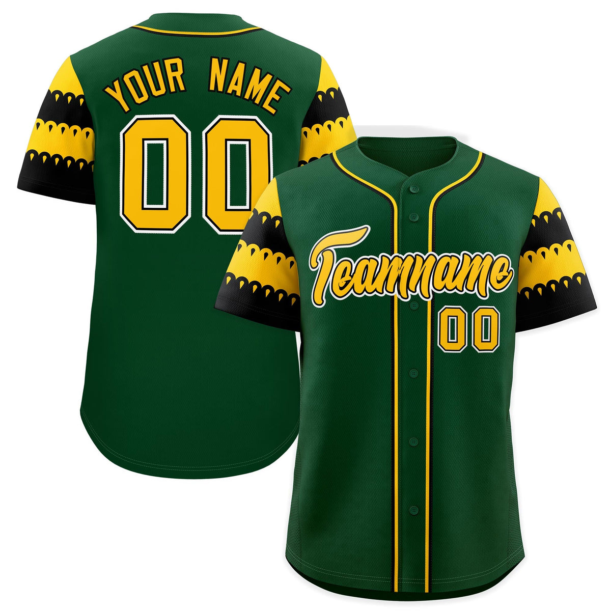 Custom Green Gold Black Sleeve Flag Lace Baseball Jersey | Sublimation Printed &amp; Embroidery,Add Name and Numbern,Perfect for Teams | KXKSHOP