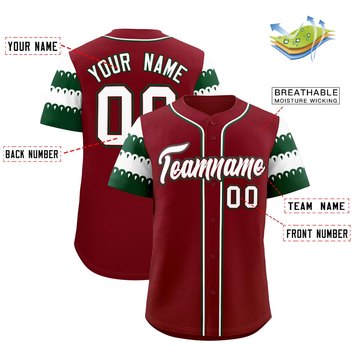 Custom Crimson Green White Sleeve Flag Lace Baseball Jersey | Sublimation Printed &amp; Embroidery,Add Name and Numbern,Perfect for Teams | KXKSHOP
