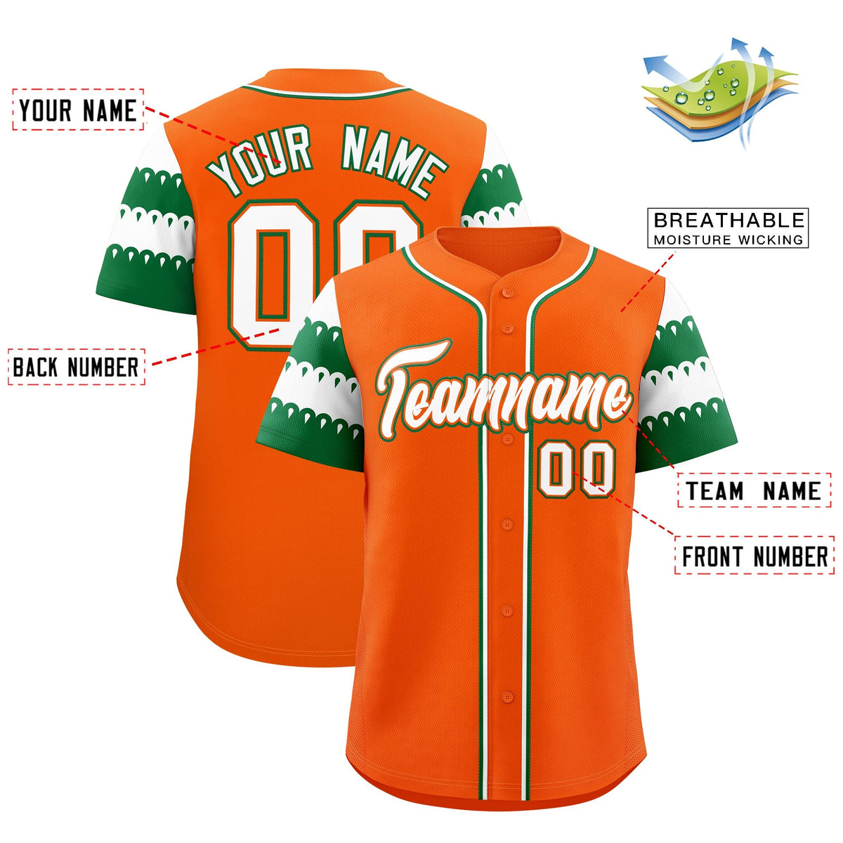 Custom Orange Kelly Green White Sleeve Flag Lace Baseball Jersey | Sublimation Printed &amp; Embroidery,Add Name and Numbern,Perfect for Teams | KXKSHOP