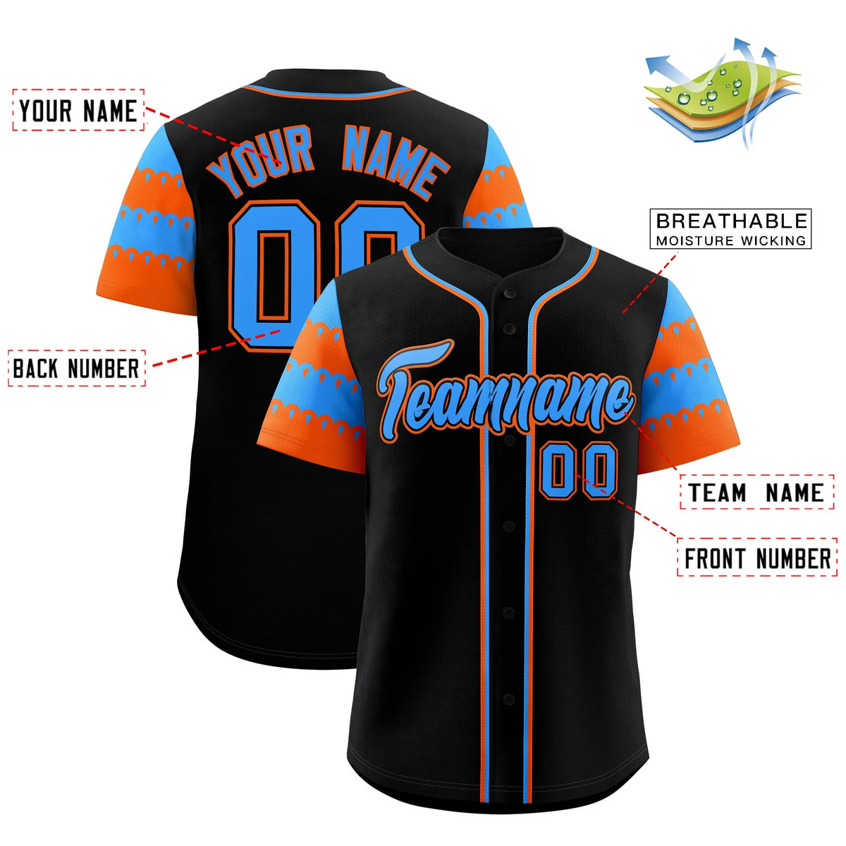 Custom Black Powder Blue Orange Sleeve Flag Lace Baseball Jersey | Sublimation Printed &amp; Embroidery,Add Name and Numbern,Perfect for Teams | KXKSHOP