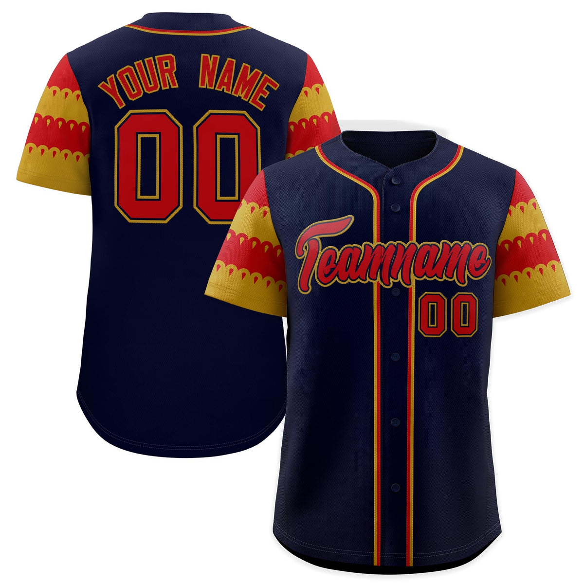 Custom Navy Old Gold Red Sleeve Flag Lace Baseball Jersey | Sublimation Printed &amp; Embroidery,Add Name and Numbern,Perfect for Teams | KXKSHOP