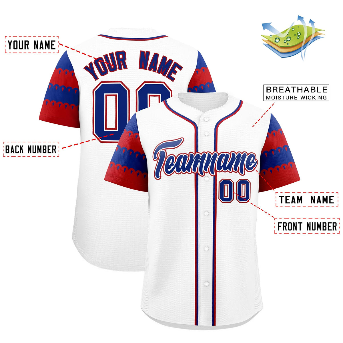 Custom White Red Royal Sleeve Flag Lace Baseball Jersey | Sublimation Printed &amp; Embroidery,Add Name and Numbern,Perfect for Teams | KXKSHOP