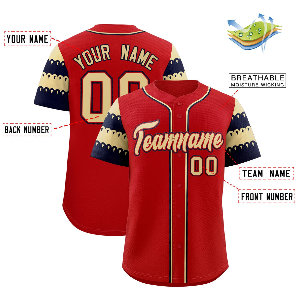 Custom Red Khaki Black Sleeve Flag Lace Baseball Jersey | Sublimation Printed &amp; Embroidery,Add Name and Numbern,Perfect for Teams | KXKSHOP