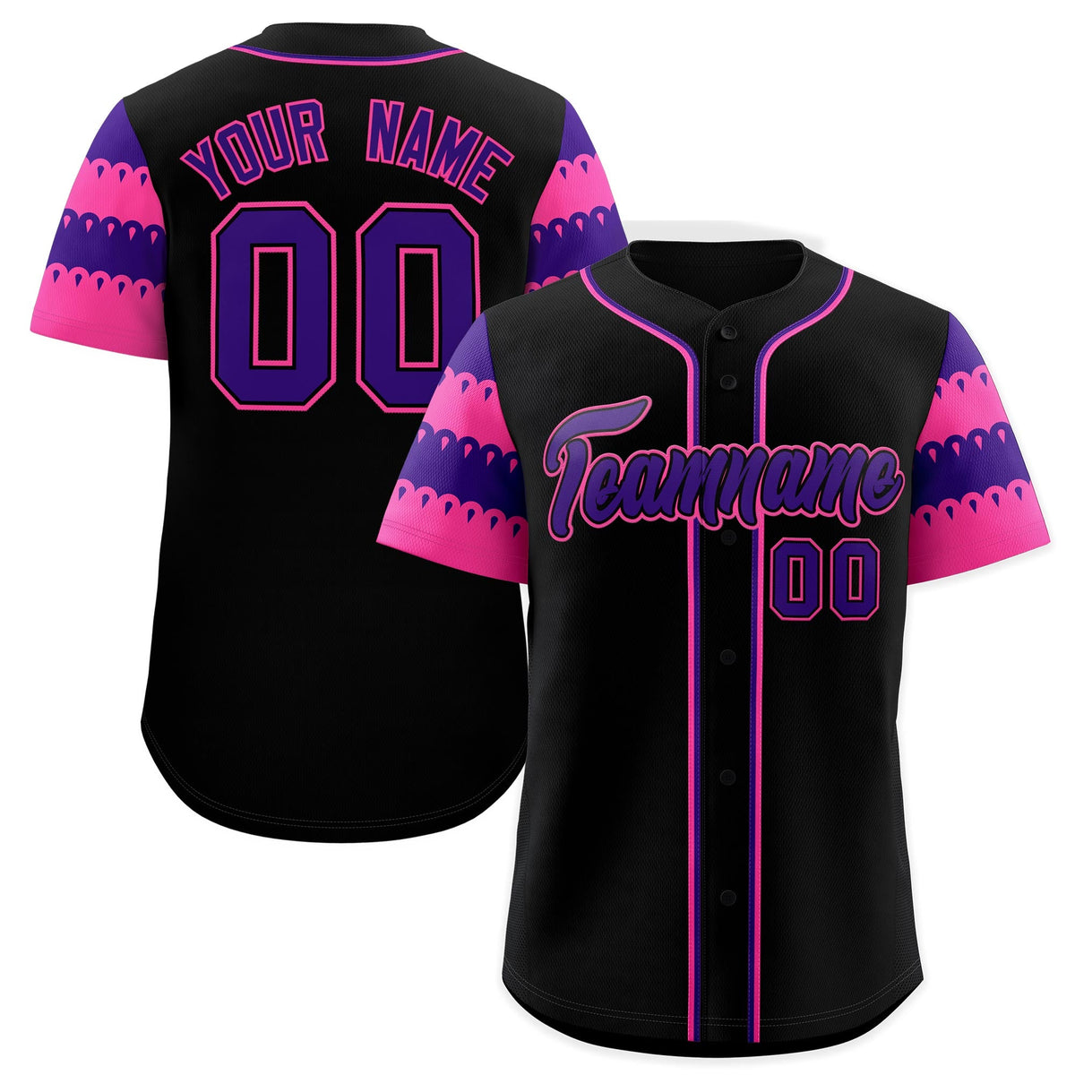 Custom Black Pink Purple Sleeve Flag Lace Baseball Jersey | Sublimation Printed &amp; Embroidery,Add Name and Numbern,Perfect for Teams | KXKSHOP