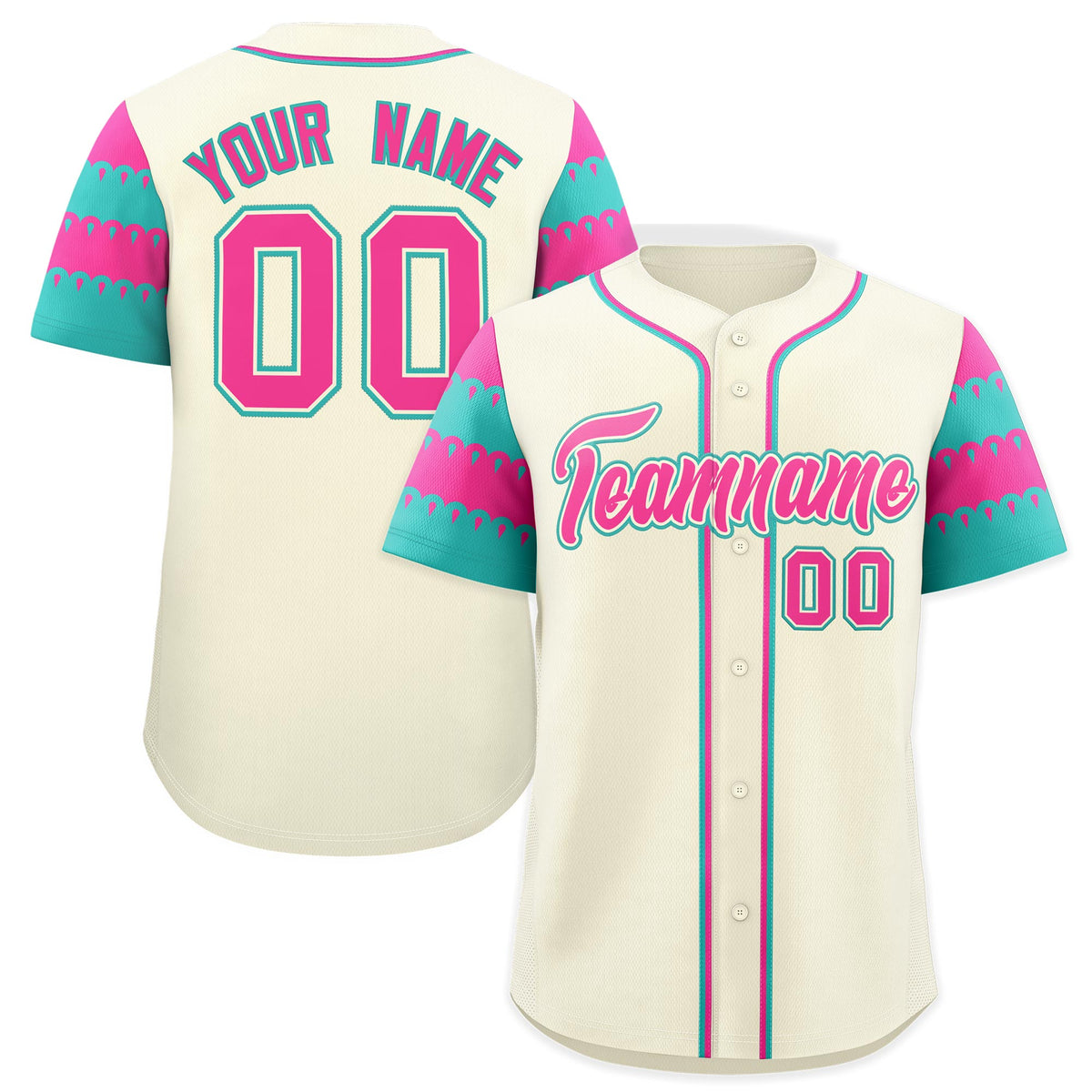 Custom Cream Pink Aqua Sleeve Flag Lace Baseball Jersey | Sublimation Printed &amp; Embroidery,Add Name and Numbern,Perfect for Teams | KXKSHOP