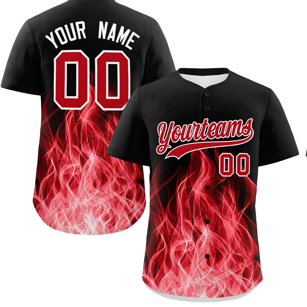 Custom Black Red White Flame Graffiti Pattern Personalization Baseball Jersey| KXKSHOP