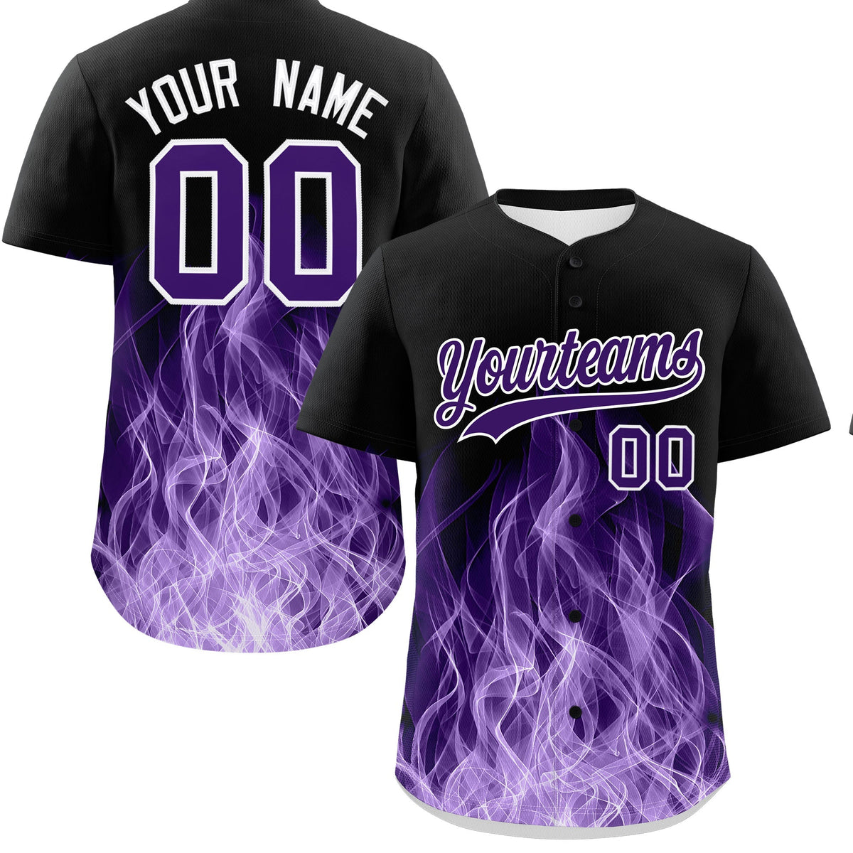 Custom Black Purple White Flame Graffiti Pattern Personalization Baseball Jersey| KXKSHOP