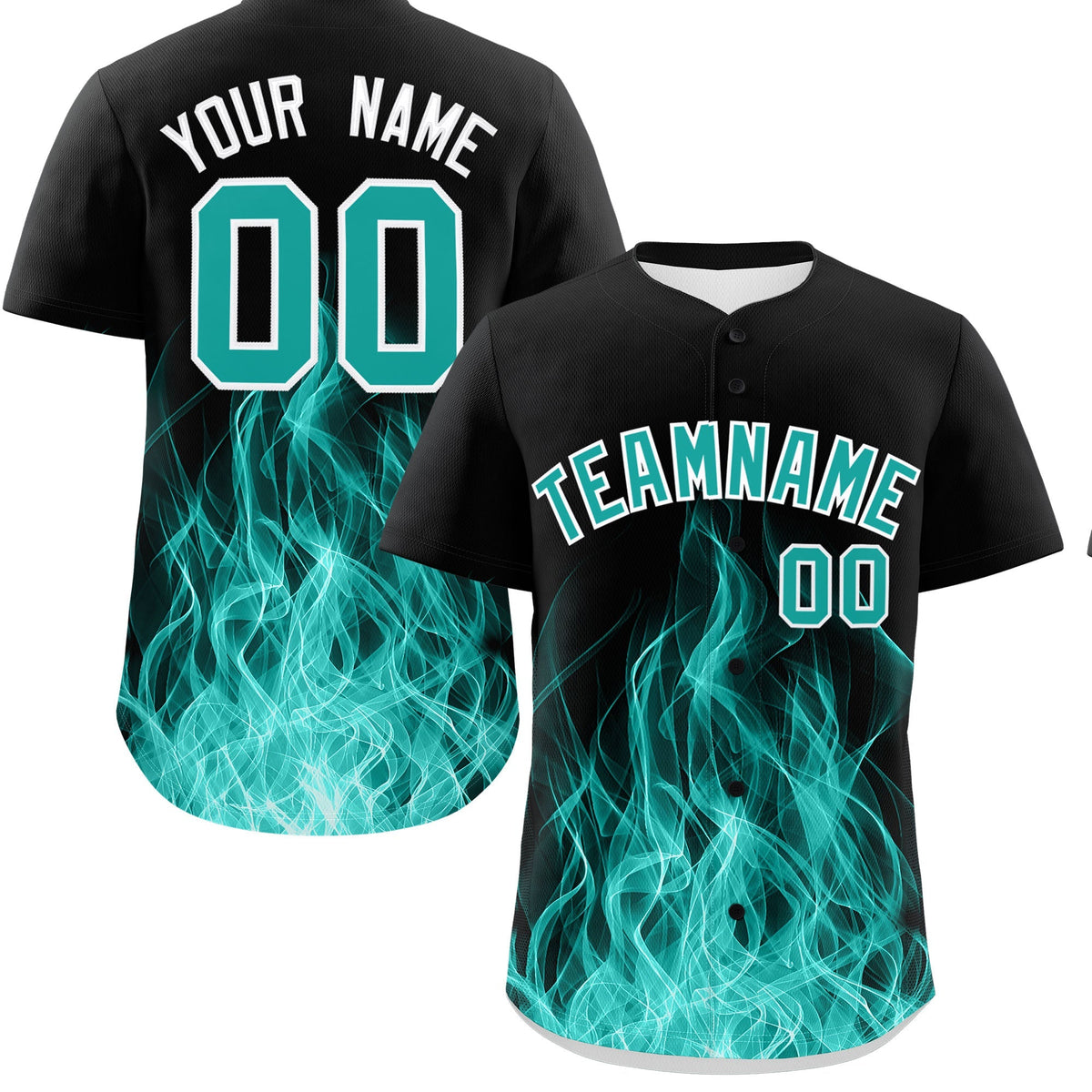 Custom Black Aqua White Flame Graffiti Pattern Personalization Baseball Jersey| KXKSHOP