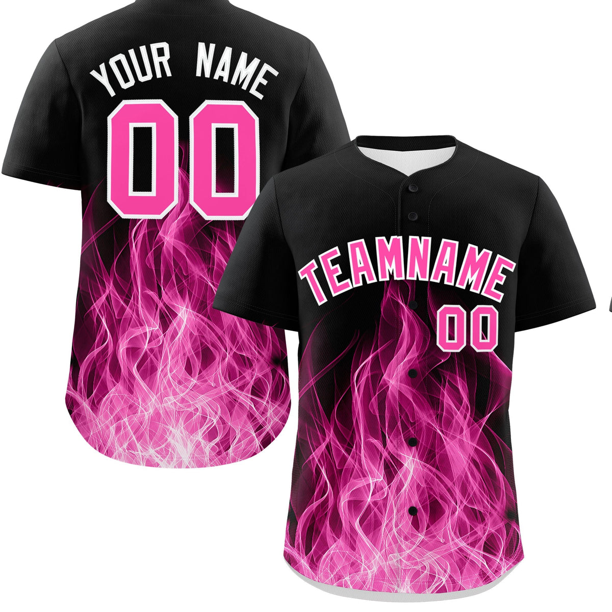 Custom Black Pink White Flame Graffiti Pattern Personalization Baseball Jersey| KXKSHOP