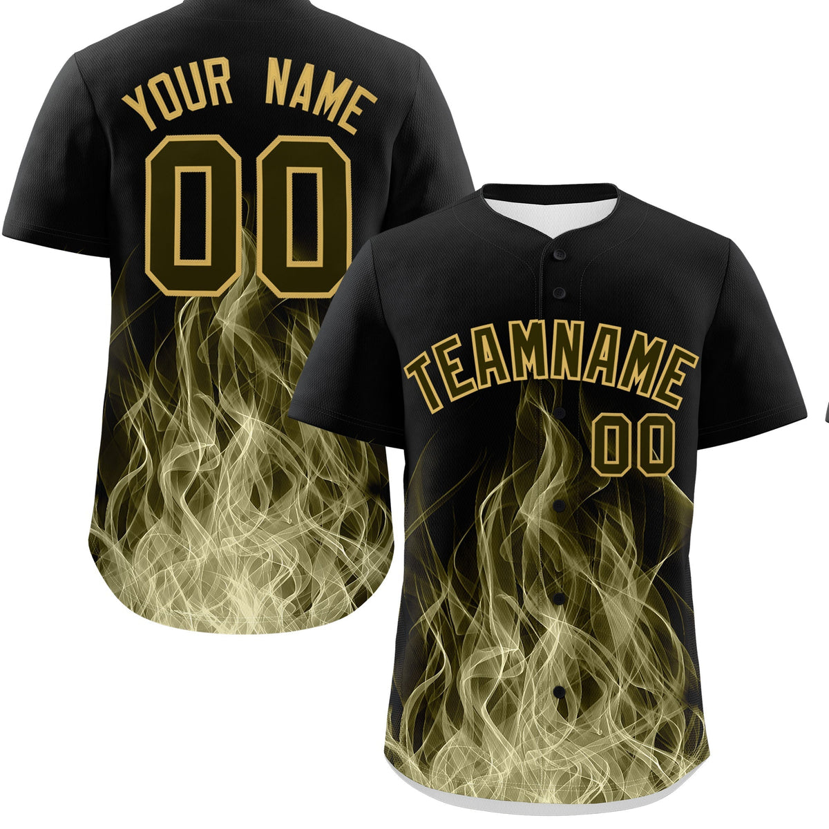 Custom Black Olive Khaki Flame Graffiti Pattern Personalization Baseball Jersey| KXKSHOP