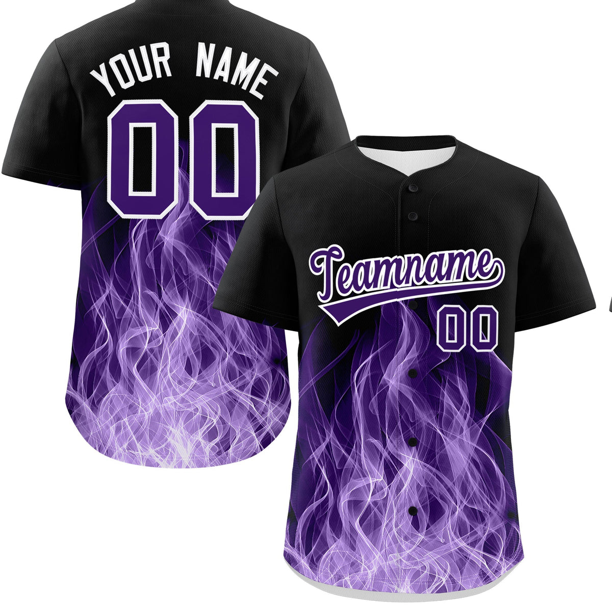 Custom Black Purple White Flame Graffiti Pattern Personalization Baseball Jersey| KXKSHOP