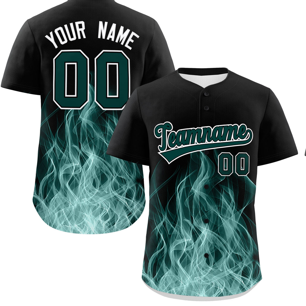 Custom Black Midnight Green White Flame Graffiti Pattern Personalization Baseball Jersey| KXKSHOP