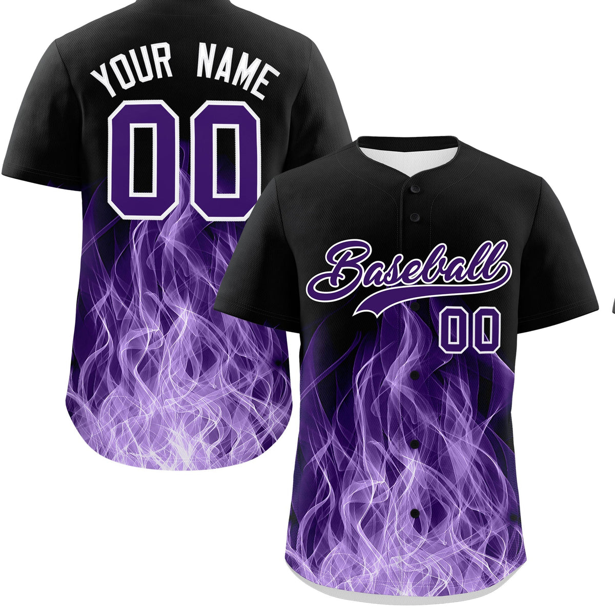 Custom Black Purple White Flame Graffiti Pattern Personalization Baseball Jersey| KXKSHOP