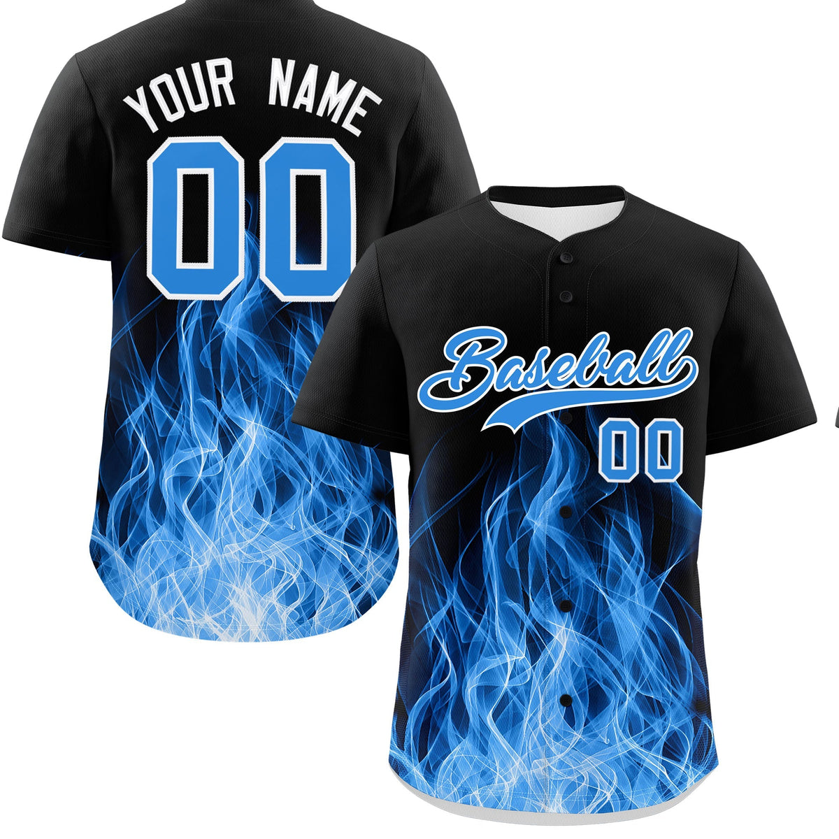 Custom Black Light Blue White Flame Graffiti Pattern Personalization Baseball Jersey| KXKSHOP