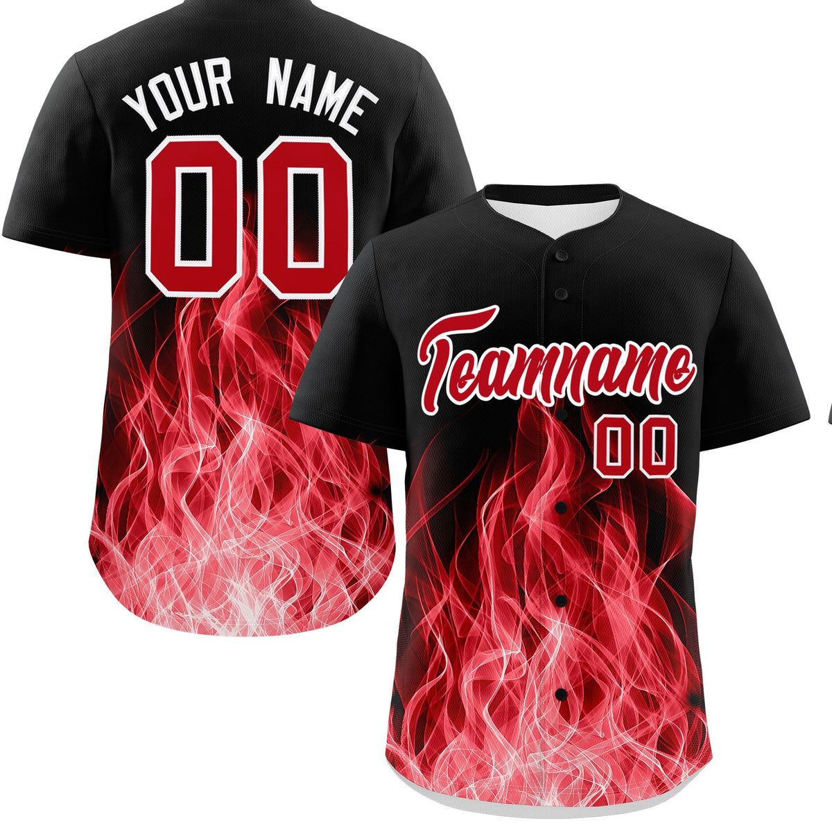 Custom Black Red White Flame Graffiti Pattern Personalization Baseball Jersey| KXKSHOP