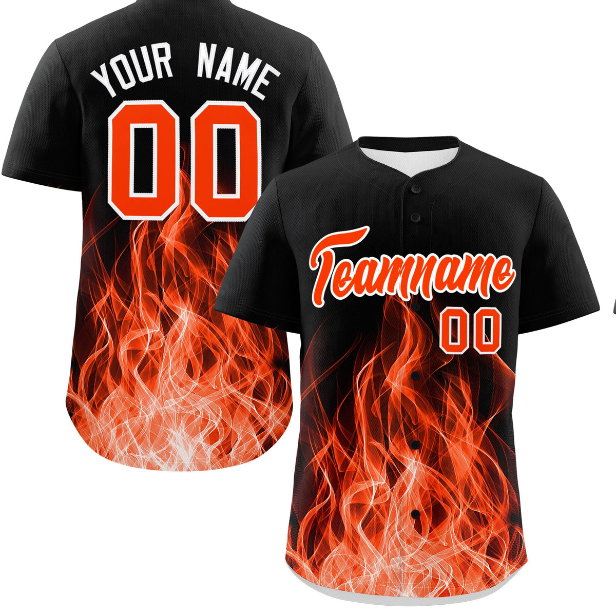 Custom Black Orange White Flame Graffiti Pattern Personalization Baseball Jersey| KXKSHOP