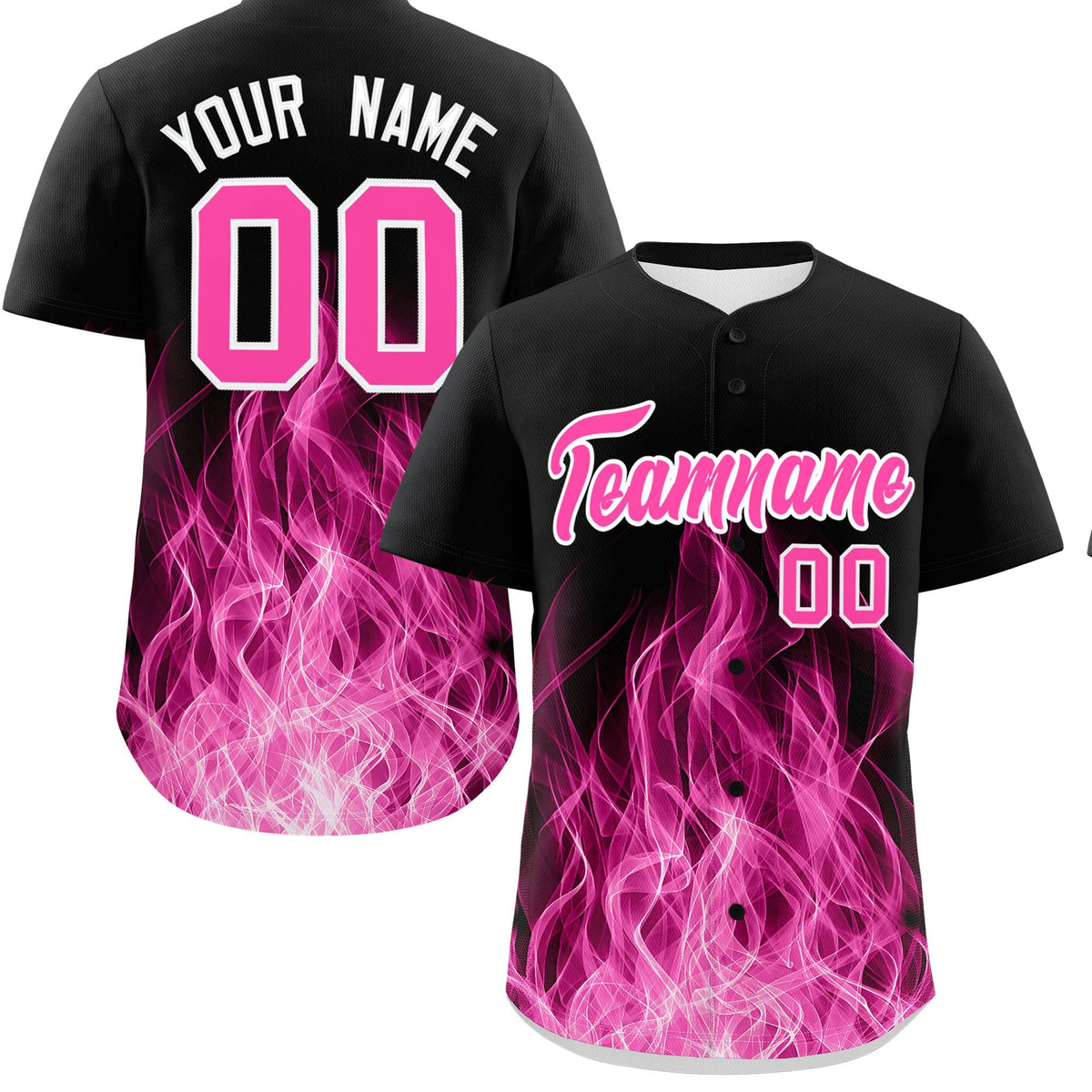 Custom Black Pink White Flame Graffiti Pattern Personalization Baseball Jersey| KXKSHOP