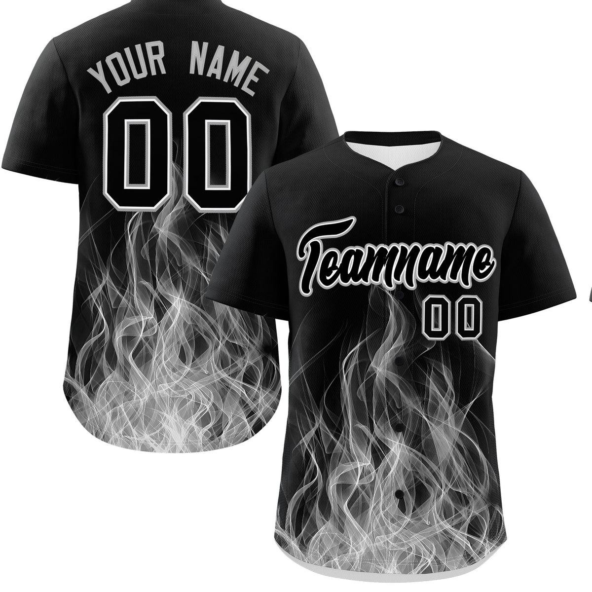 Custom Black White Gray Flame Graffiti Pattern Personalization Baseball Jersey| KXKSHOP