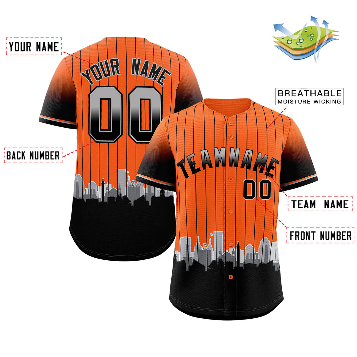 Custom Orange Baltimore City Silhouette Authentic Baseball Jersey